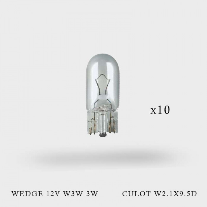 Ampoules wedge 12V W3W 3W culot W2.1X9.5D 10ex Ampoules wedge 12V W3W 3W culot W2.1X9.5D 10ex