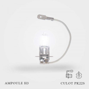 Ampoule H3 12V-55W Culot PK22S unité allumée