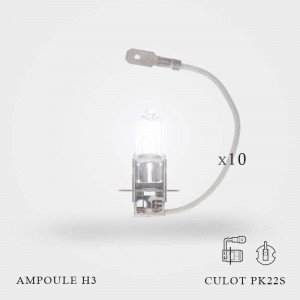 Ampoule H3 12V-55W Culot PK22S X 10ex allumées