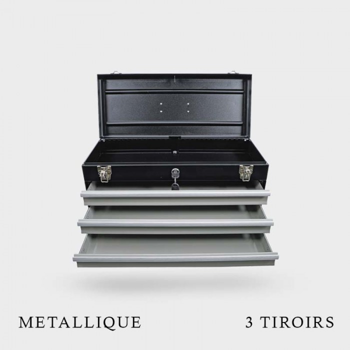 Caisse à outils métallique 3 tiroirs vide Caisse à outils métallique 3 tiroirs vide