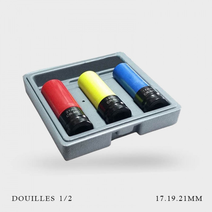 Coffret douilles impact 17 19 21mm avec protection Coffret douilles impact 17 19 21mm avec protection